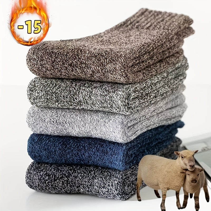 Men's 5-Pack Thick Wool Blend Mid-Calf Socks for Winter