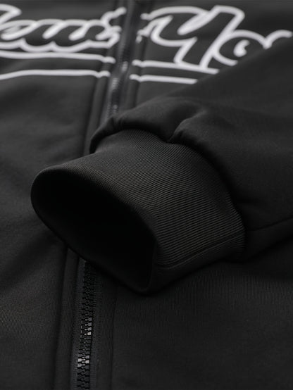 Men'S Cozy Fleece-Lined Hooded Jacket with "LA" Lettering - & Yellow Color Block, Zip-Up Casual Outerwear, Long Sleeves, Pockets, Perfect for Fall & Winter, Casual Winter Wear | Hooded Jacket | Zippered Jacket