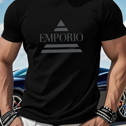 Men's 180gsm Heavyweight 100% T-shirt, Men's Graphic T-shirts, 1pc Bosh Briure Pattern Men's T-shirt, for Casual, Sports, and Holiday Wear - ayq