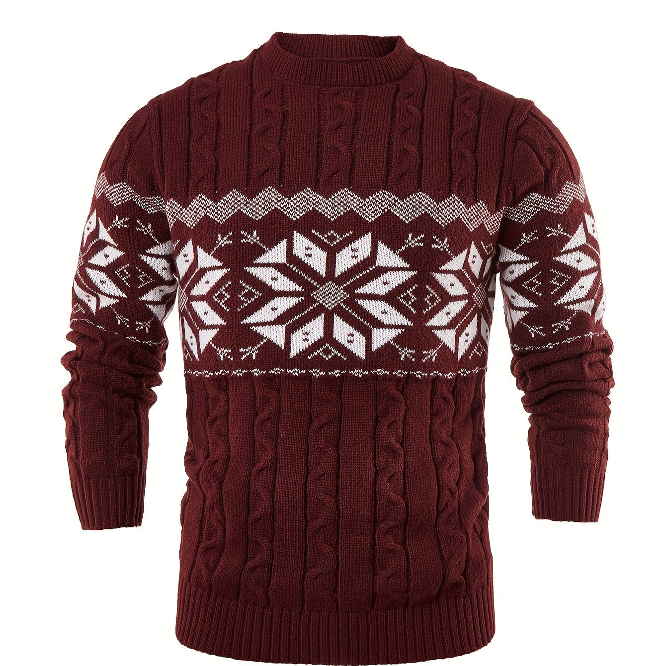 Men's Slim-Fit Cable Knit Sweater - Winter Warm Pullover with Geometric Corduroy Clasp (Adjustable Rope), Round Neck Long Sleeve Casual Sweating for Fall/Winter Layering - Hand Washable Knitwear for Smart-Casual Outfits (Not