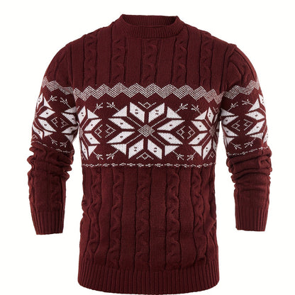 Men's Slim-Fit Cable Knit Sweater - Winter Warm Pullover with Geometric Corduroy Clasp (Adjustable Rope), Round Neck Long Sleeve Casual Sweating for Fall/Winter Layering - Hand Washable Knitwear for Smart-Casual Outfits (Not