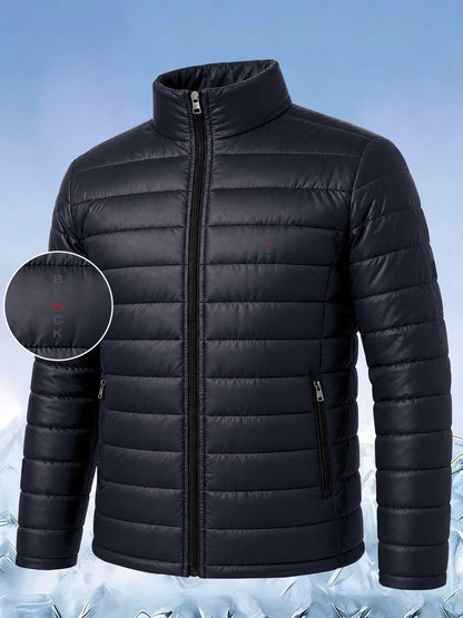 Men's Casual Stand Collar Padded Jacket with Zipper Pockets