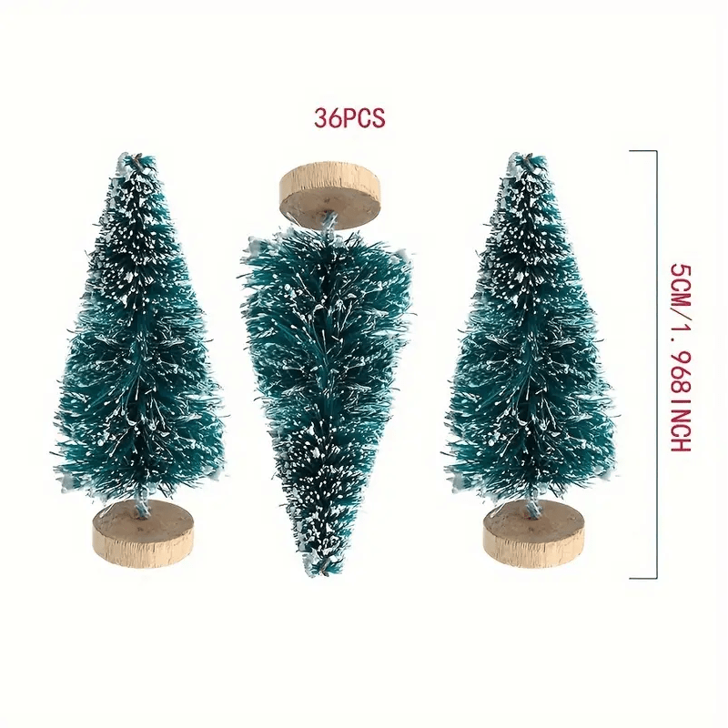 36pcs 5Cm/1.968 Inch Mini Snow Frost Tree Winter Mini Pine Base Bottle Brush Tree Plastic Winter Snow Decoration (Green) New Year Decoration Accessories, Artificial Snow Scenery Mini Pine DIY Decoration, Party Supplies, Home