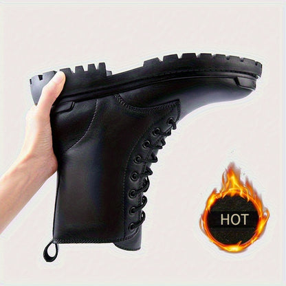 High-End Fashionable Outdoor Casual Men'S Boots for Autumn And Winter, Classic Black Versatile Men'S Boots with Fleece, Genuine Leather Work Shoes for Men.