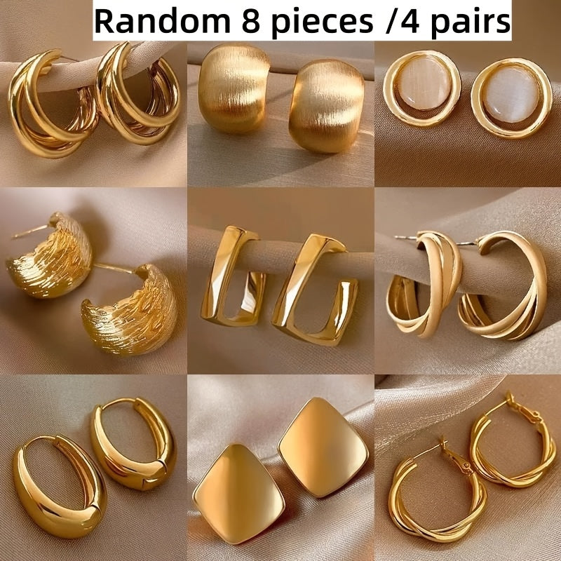 Women's Vintage Elegant Twisted Square C-Shaped Earrings Set