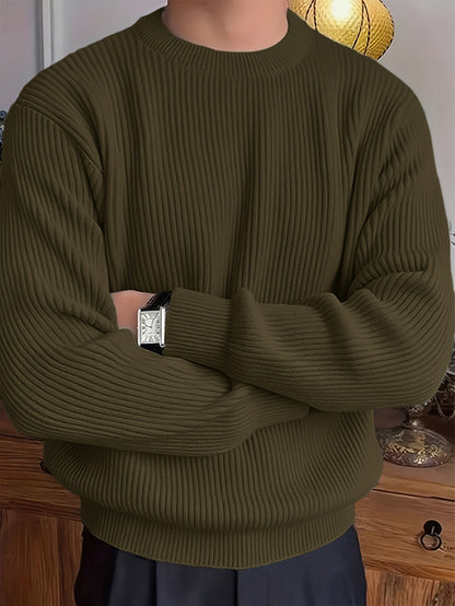 Տղամարդկանց պարզ, նորաձև միագույն երկար թևքով սվիտեր՝ հարմար աշնանային և ձմեռային սեզոնի համար, բազմակողմանի տրիկոտաժե վերնաշապիկ