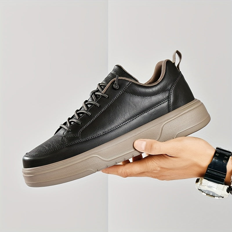 Men's Shoes, Business Casual Low-Top Sneakers for Men - Solid Color Versatile Casual Thick-Soled Lace-Up Shoes, Daily Fashion Simple Trendy Men's Shoes
