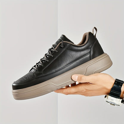 Men's Shoes, Business Casual Low-Top Sneakers for Men - Solid Color Versatile Casual Thick-Soled Lace-Up Shoes, Daily Fashion Simple Trendy Men's Shoes