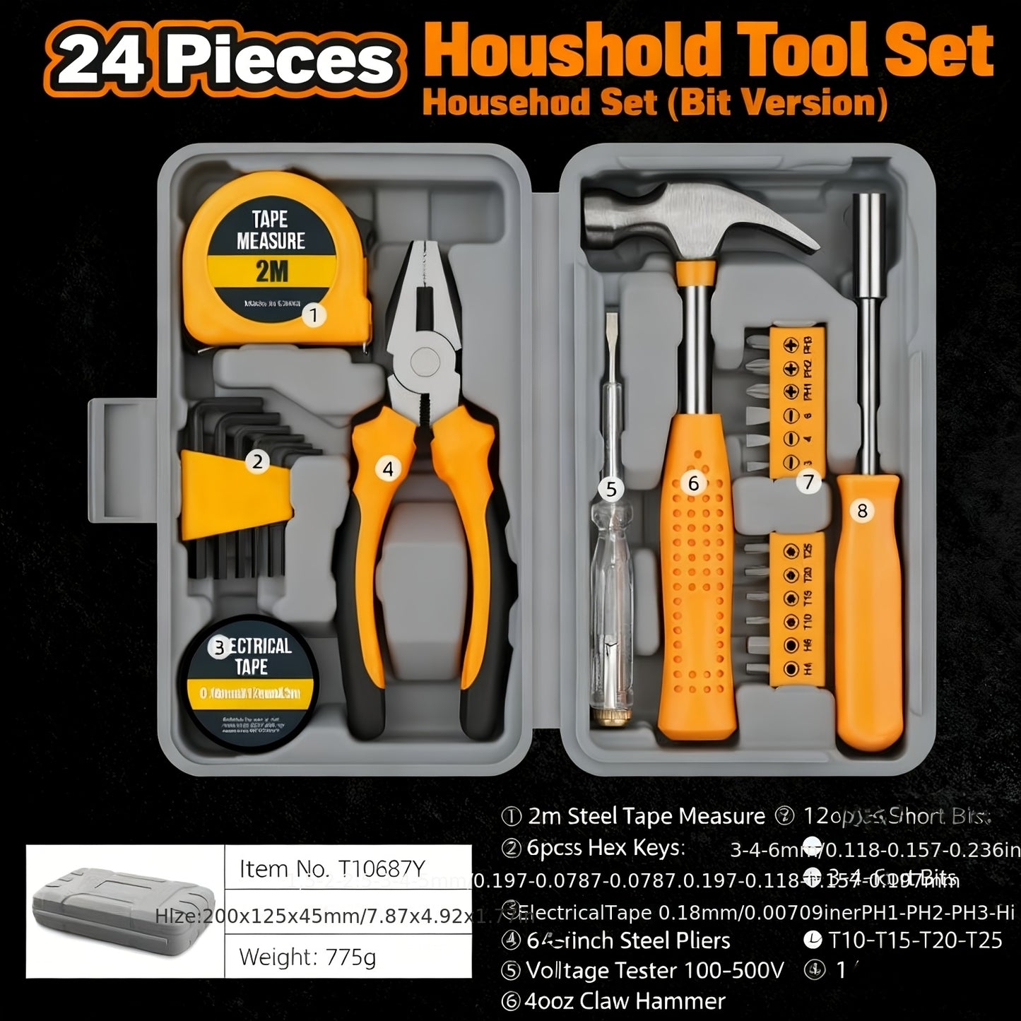 40/24pcs Household Tool Set, Multifunctional Complete Set of Combined Hardware Tools, Daily Tool Box, Home Maintenance, Steel Material, with Screwdriver, Pliers, Wrench, and More, for Home and Car Use, Home Maintenance Tools