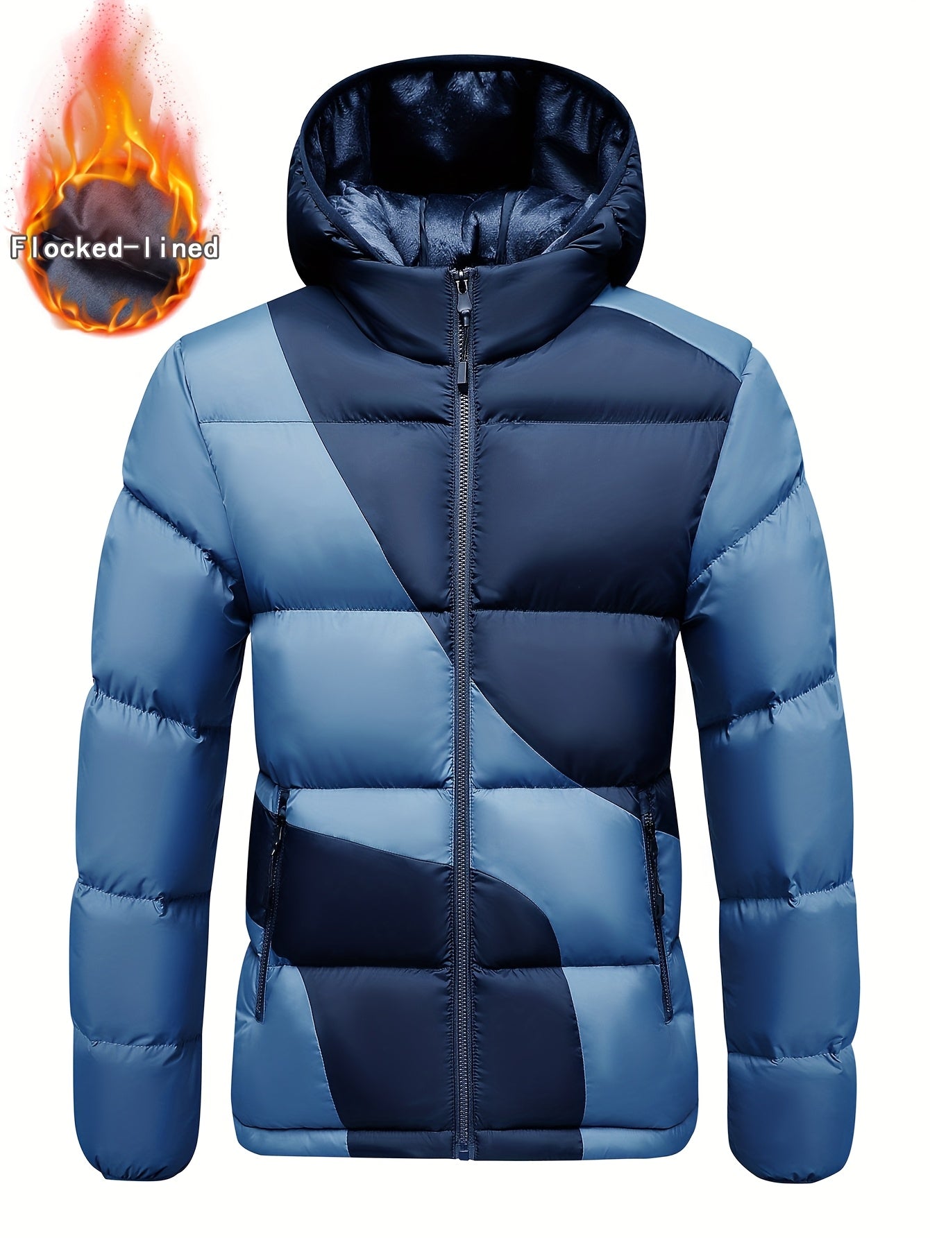 Men's Insulated Winter Jacket with Removable Hood & Thickened Lining - Dark Green/Black Color-Block Design, Zippered Pockets, Full-Zip Closure, Polyester Shell & Insulation for Casual Outdoor & Casual Attire - Cold Weather Co