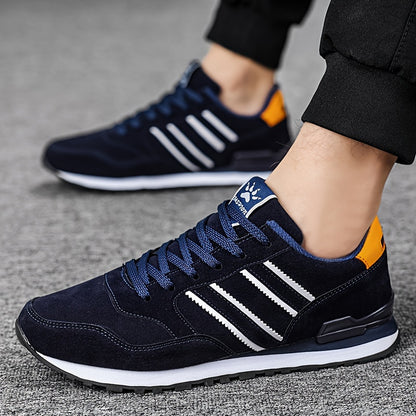 Men's Trendy Solid Old School Style Sneakers, Comfy Non Slip Casual Lace Up Shoes For Men's Outdoor Activities