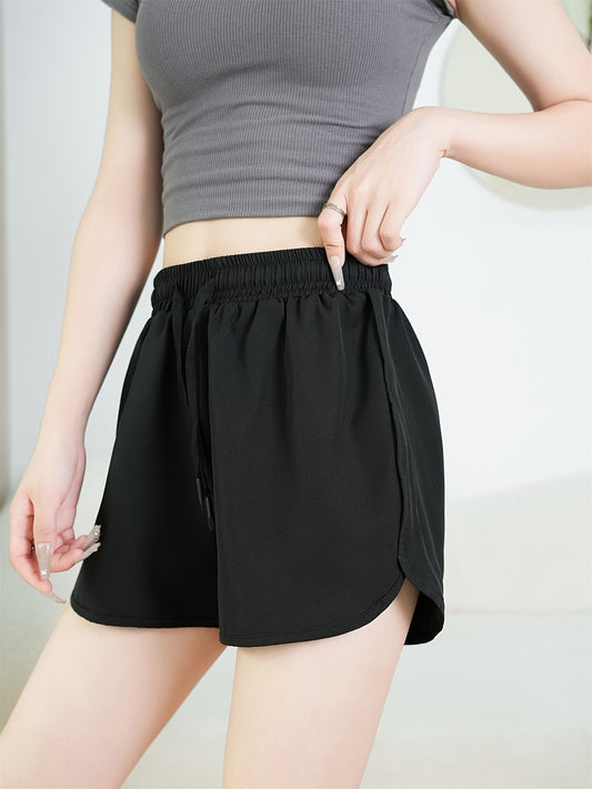 Women's Summer Running Shorts, Quick-Drying, Solid Color, Active Wear For Fitness And Gym