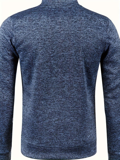Elegant Mid Stretch Cardigan, Men's Casual Full Zip Up Cardigan Sweater Coat For Fall Winter