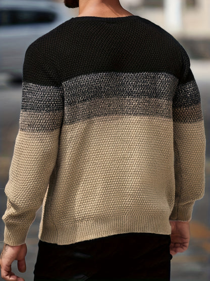 Տղամարդու ձմեռային գրադիենտային գունային բլոկներով տրիկոտաժե սվիտեր - ազատ չափի ոճի օմբրե խառնուրդ (տաք կլոր վզով սվիտեր)՝ ցուրտ եղանակի, առօրյա և էլեգանտ առօրյա հագուստների համար - անթափանցիկ ազատ չափի վերնաշապիկ