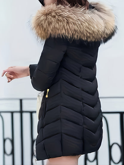 Women'S Elegant Red Mid-Length Winter Coat with Plush Fur Hood, Zip-Up Design, and Contrast Trim - Stylish All-Season Outerwear, Winter Coats And Vests