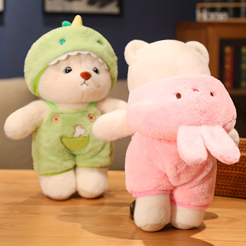 28Cm/11Inch White Bear Plush Toy with Outfits, Furry Bear Stuffed Animal Dressed in Pig, Rabbit, Chick, And Dinosaur Attire, Adorable And Cozy Decorations, Perfect for Birthday Surprises, Christmas Gifts for Boys, Girls, Kids