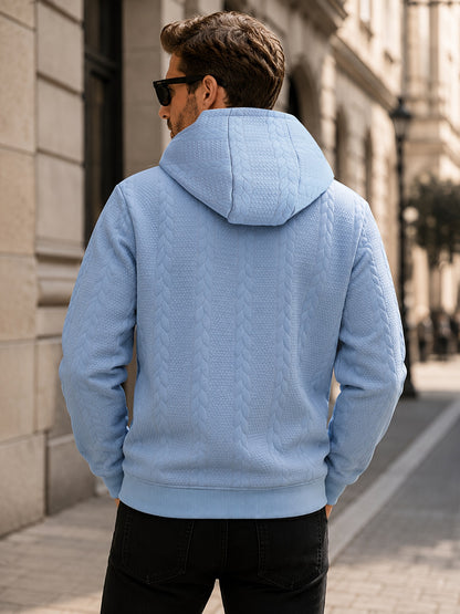 Men's Thickened Hooded Jacket with Cable Knit Embossing