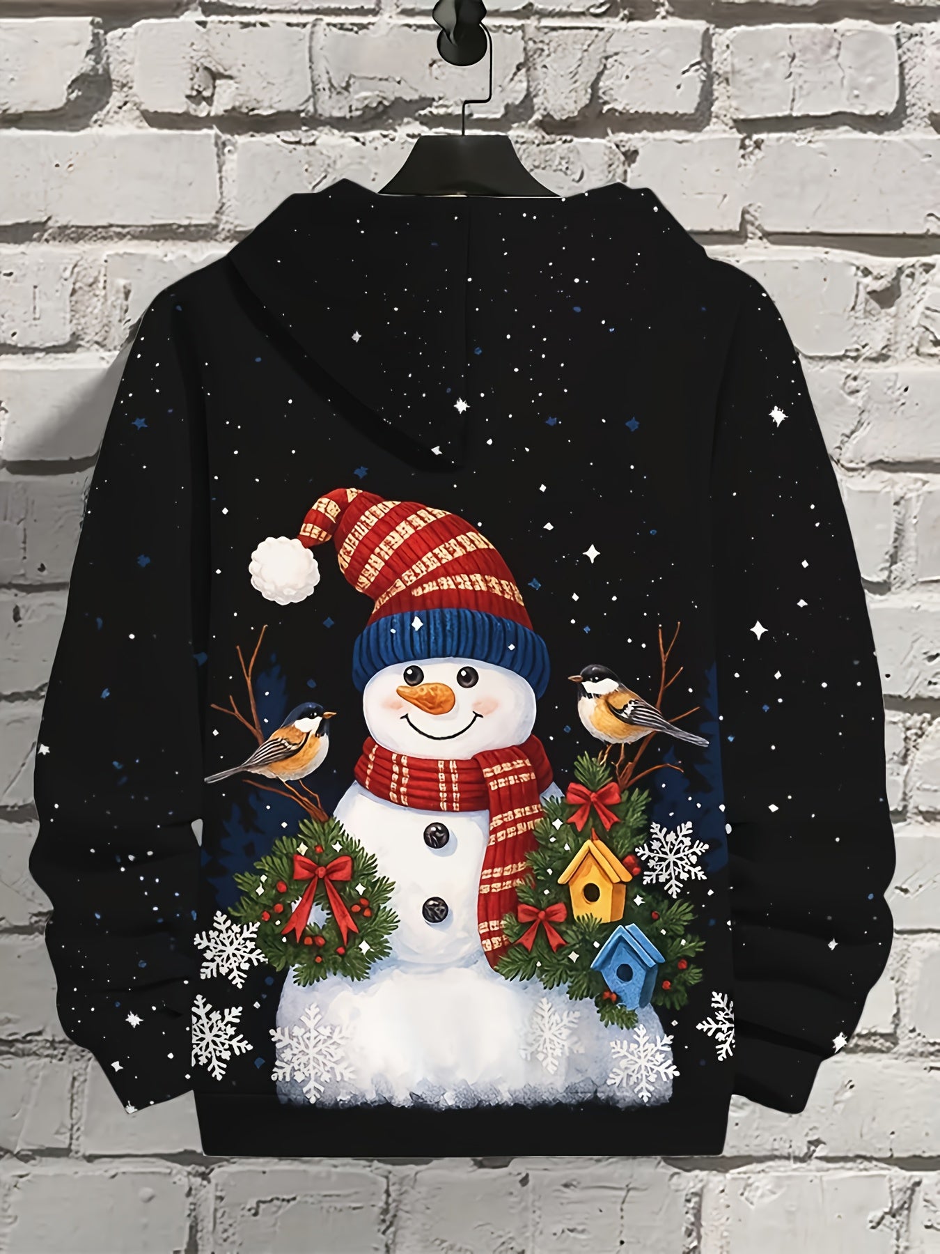 Men's Winter Snowman & Snowflake Print 3D Hooded Sweatshirt - Thick Warm Pullover Sweater for Christmas, New Year's, Valentine's Day - Machine Washable Casual Winter Sweater for Men with Festive Snowman & Snowflake Design, Ge