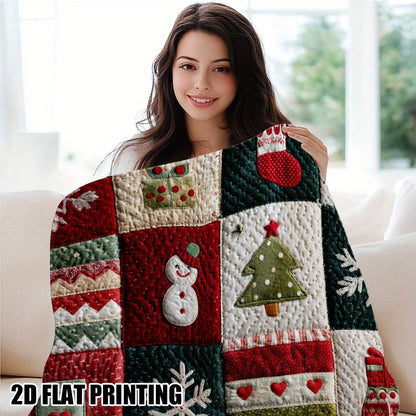 1pc Soft Holiday Flannel Blanket - Cozy Christmas & New Year'S Design with Snowflakes, Stockings, Hearts - All-Season Throw for Couch, Bed, Chair, Living Room, Office - Perfect Gift For Home Decor, Christmas Blanket, Festive