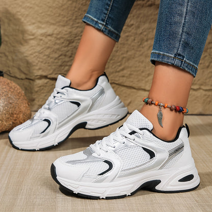 Women'S Fashion Sneakers, Breathable Mesh Low Top Lace-Up Round Toe Rubber Sole, with Fabric Insole and Inner Material for All-Season Sports Shoes
