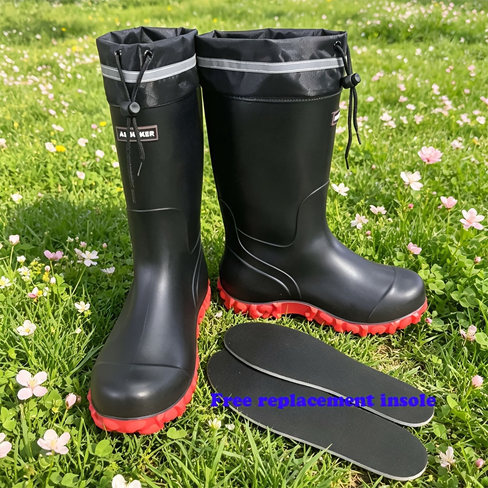Waterproof PVC Rain Boots with Spare Insole and Anti-Slip Sole