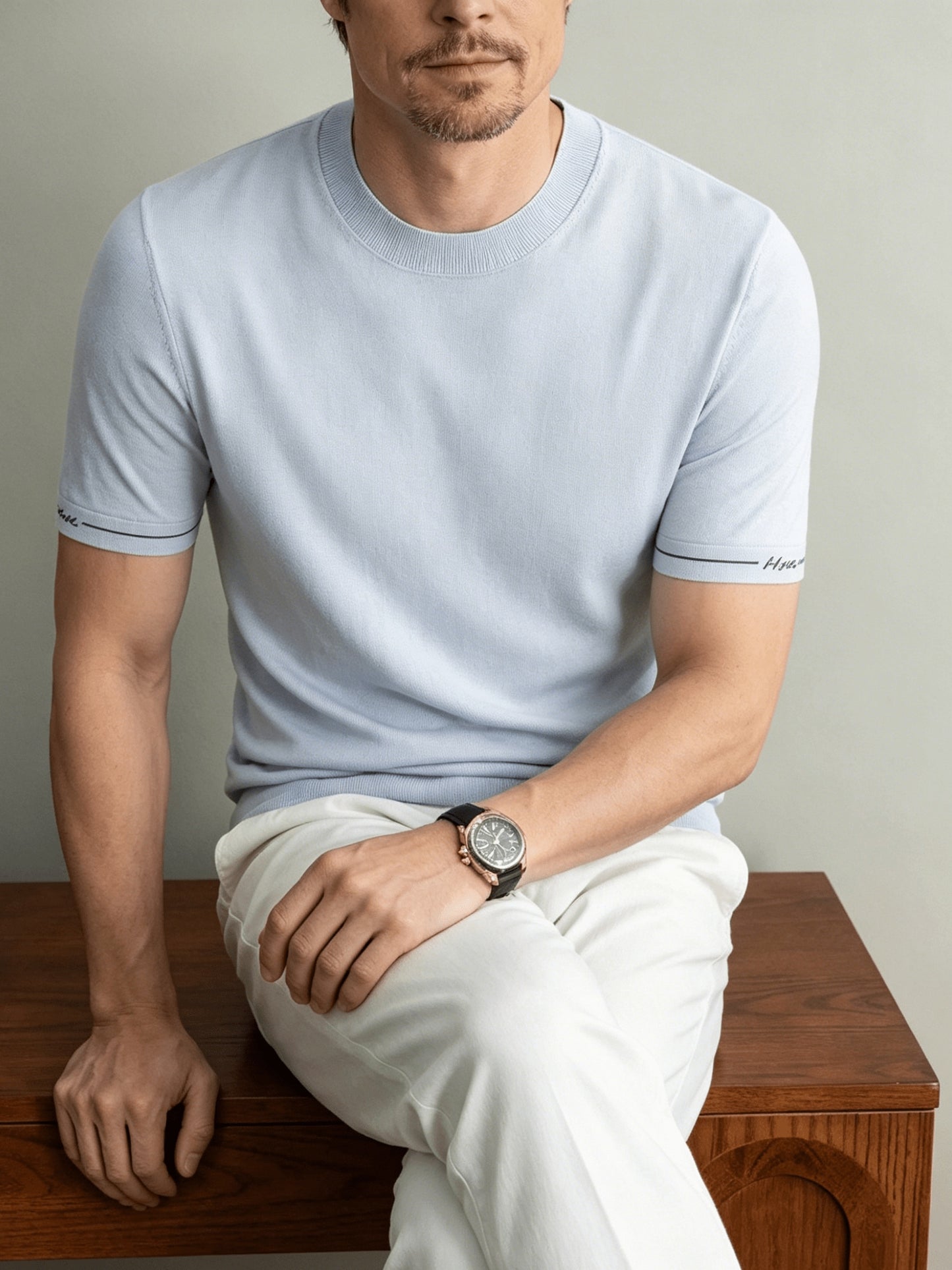 Men's Casual Crew Neck Knit Short Sleeve Summer Shirt
