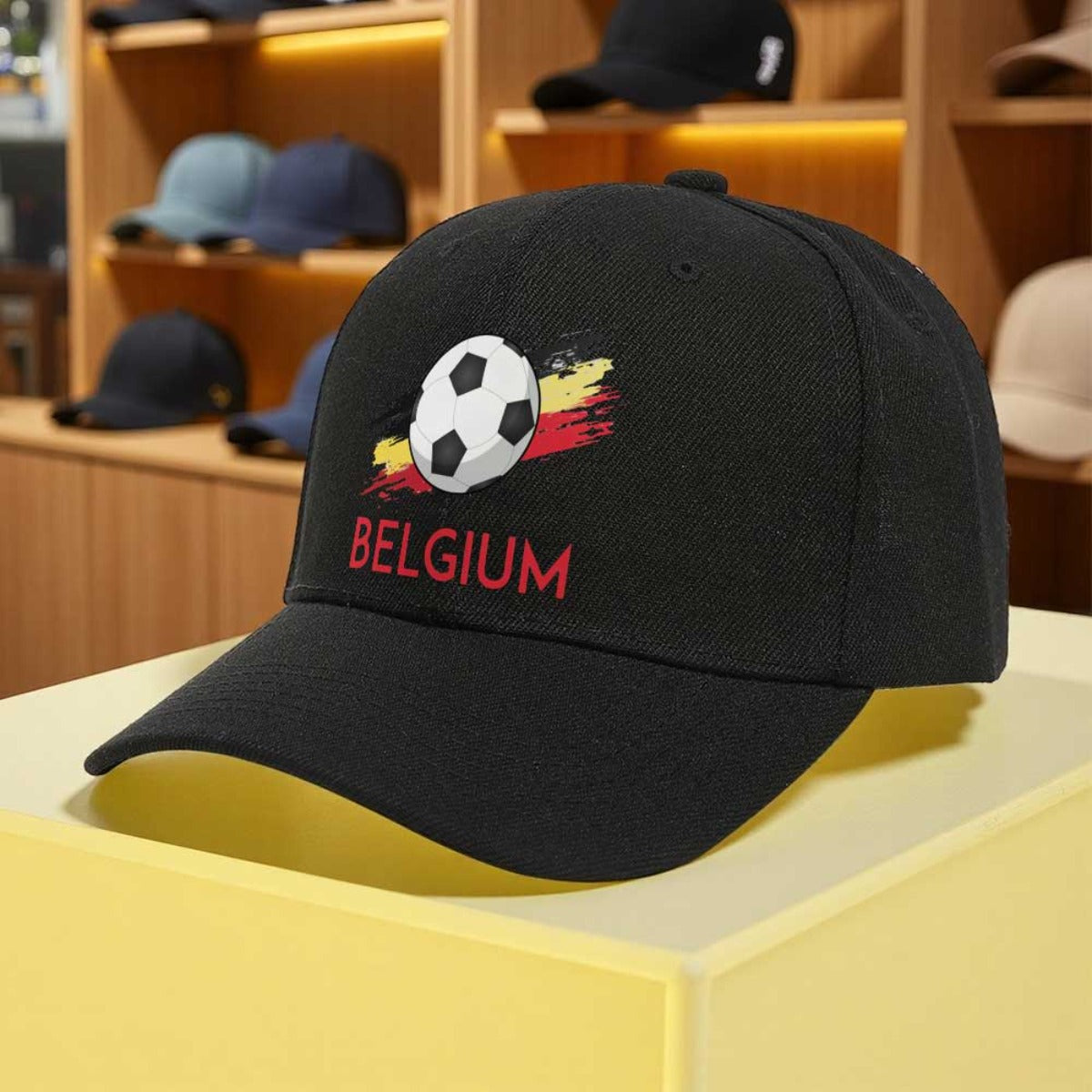 Adjustable Belgium Soccer Baseball Cap with Embroidered Patches