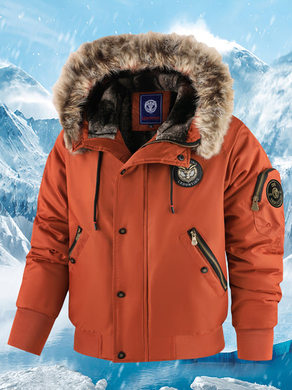 Տղամարդու ձմեռային վերարկու - նոր տաք, գլխարկով բաճկոն՝ ոսկեգույն նախշերով, ազատ չափսի, ցուրտ եղանակի համար նախատեսված ամենօրյա վերնազգեստ, լվացքի մեքենայով լվացվող, հաստ, հարմարավետ փափուկ աստառով