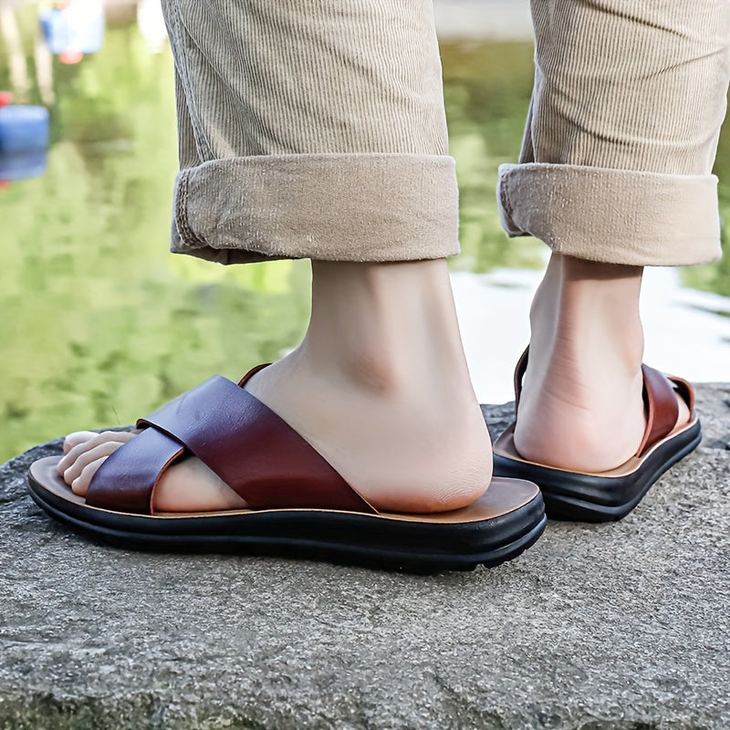 Men's Embroidered Slip-On Slides, Casual Non-Slip Beach Shoes