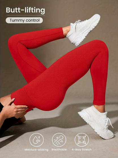 Women's High-Waisted Slimming Ribbed Leggings for Yoga