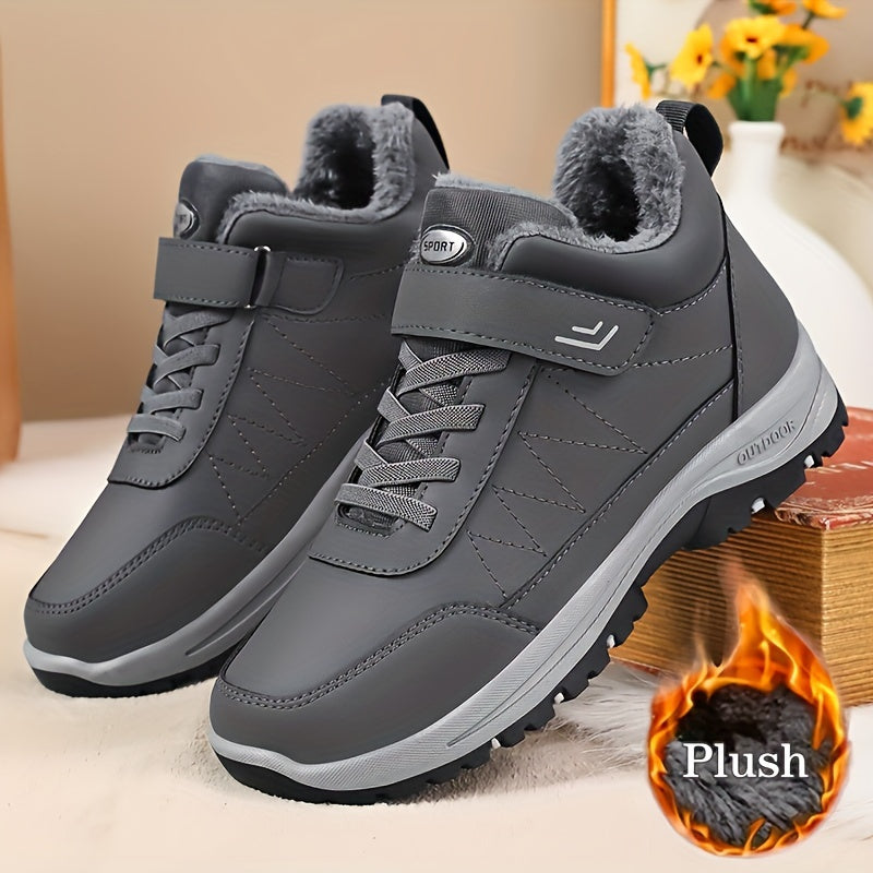 Men'S Casual Solid Color Faux Snow Boots with Plush Lining, Anti-Slip & Wear-Resistant for Outdoor Walking and Hiking in Winter, Winter Boots, Hiking Footwear, Sleek Boot Design, Durable Traction Footwear