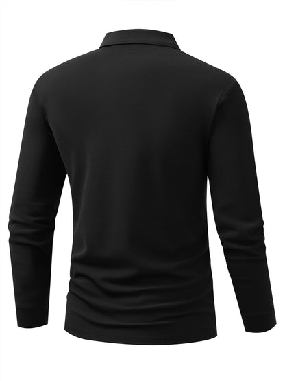 Men's Long Sleeve Polo Shirt with Geometric Print - Comfortable Fit