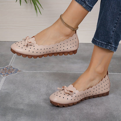 Women'S Non-Slip Soft-Soled Loafers with a Bow, New Summer Breathable Versatile Hollow-Out Flat Shoes for Nurses.