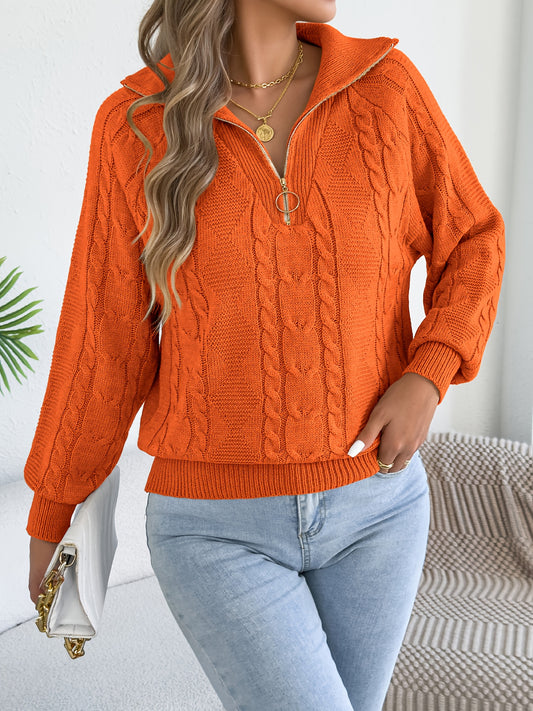 Աշնանային և ձմեռային հանգստի համար նախատեսված պուլովեր սվիտեր՝ միագույն, կայծակաճարմանդով և կոճղակապով, կանացի սվիտեր