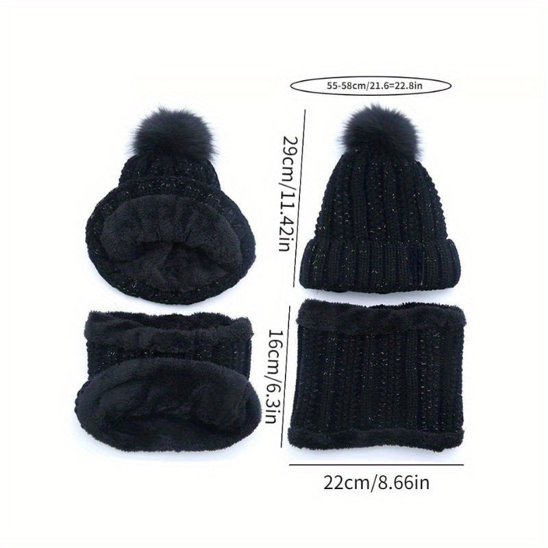 2pcs Winter Essentials Set - Thick Plush Pom Bucket Hat & Fleece-Lined Scarf | Windproof, Warm Beanie for Men & Women | Hand Wash Only, Winter Clothes, Cold Weather Gear, Cozy Headwear, Soft Texture, Stylish Headgear, Outdoor