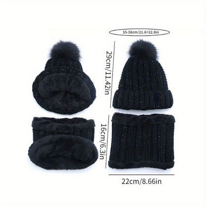 2pcs Winter Essentials Set - Thick Plush Pom Bucket Hat & Fleece-Lined Scarf | Windproof, Warm Beanie for Men & Women | Hand Wash Only, Winter Clothes, Cold Weather Gear, Cozy Headwear, Soft Texture, Stylish Headgear, Outdoor