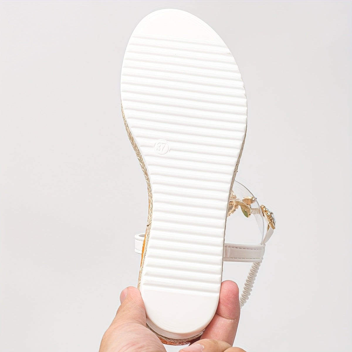 Women'S Fashion Wedge Sandals with Rhinestone Embellishments - Open-Toe Platform Heel, Green  White Design, Comfortable Microfiber Upper  Rubber Sole for All-Season Wear, High Heel Sandals, Summer Footwear, Decorative Ankle