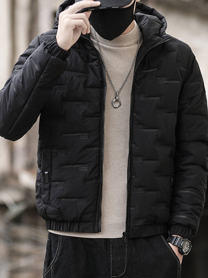 1pc Men's Heavy-Duty Winter Jacket with Hood - Stand Collar & Zippered Pockets, Grey/Black & White, Machine Washable Cold Weather Coat for Skiing, Snowboarding, Outdoor Activities (-Filled)