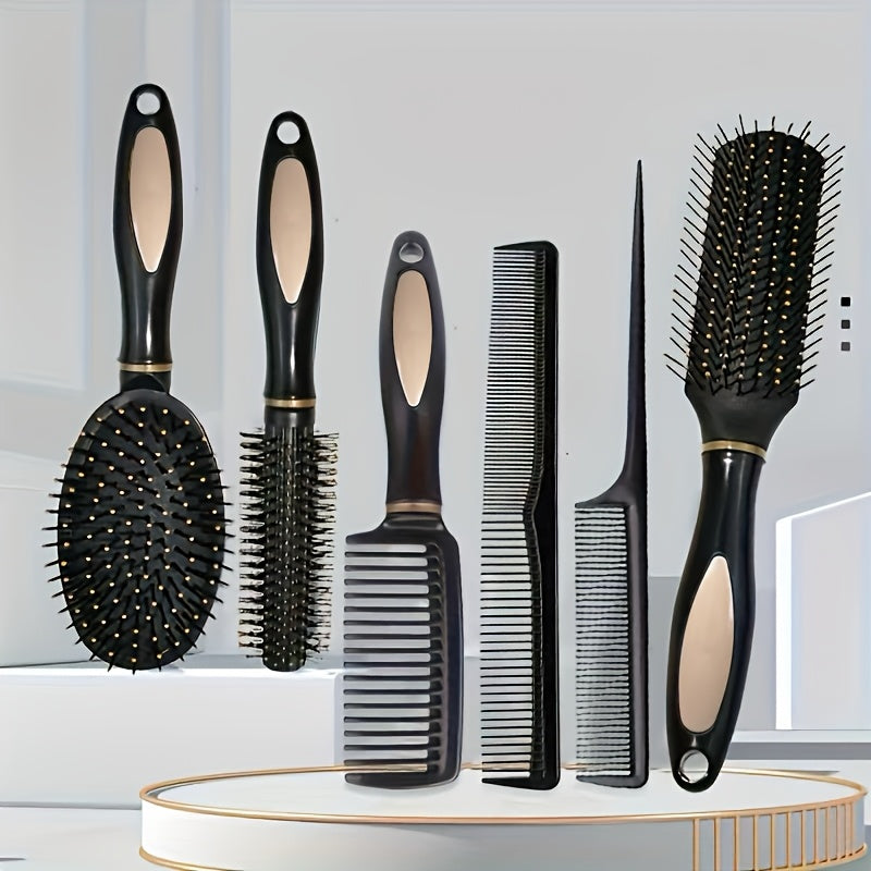 6-Piece Black Hair Styling Tool Set with Ergonomic Handles