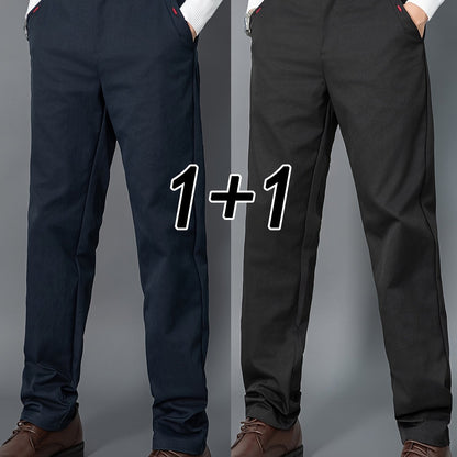 2pcs Men's Light Business Casual Pants - Straight Leg Dress Trousers, Lightweight & Comfortable for Office and Casual Attire, All Seasons, Navy Blue & Black, Polyester Fabric, Machine Washable, Versatile Dress Trousers | Styl