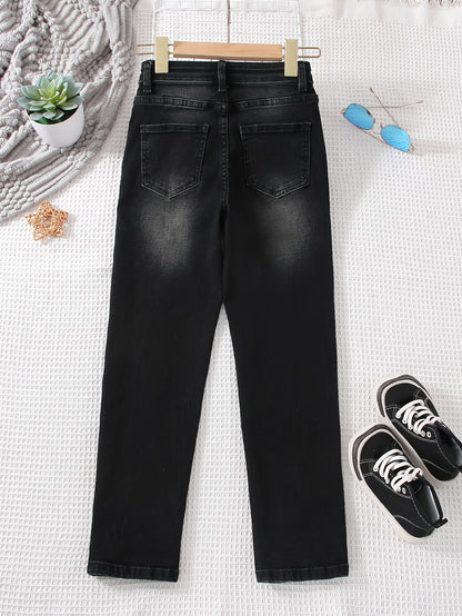Slim Straight Mid-Waist Denim Jeans for Male Teenagers