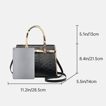 Women's Genuine Leather Snake Print Crossbody Bag - Elegant Tote