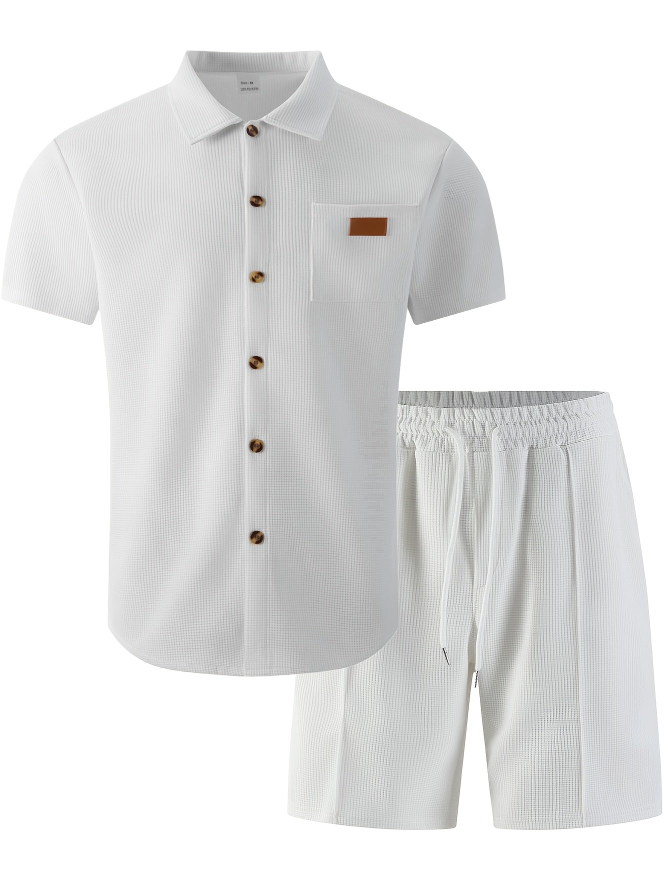 Men's Casual 3-Piece Set: Waffle Knit Shirt, Shorts & Pants