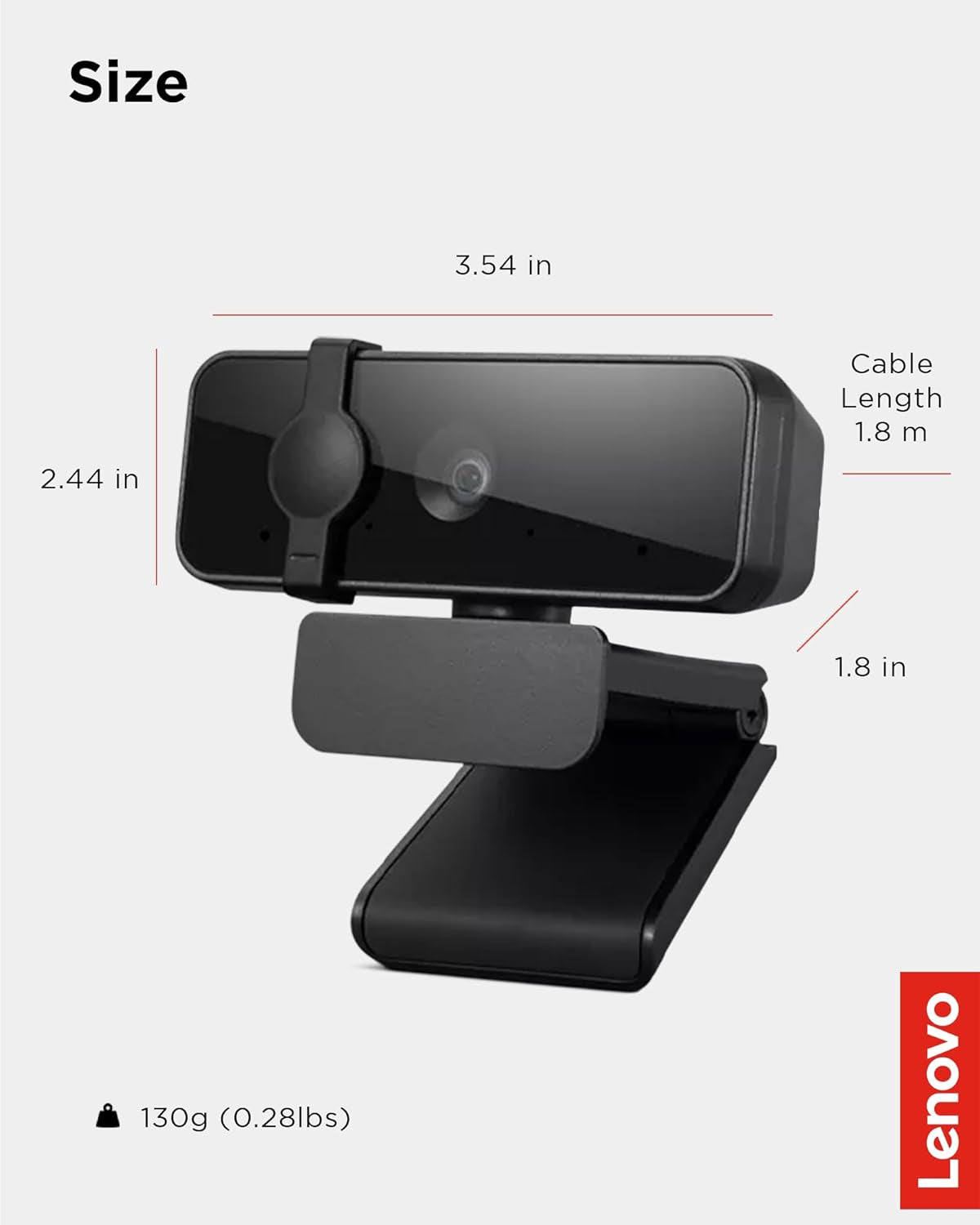 Lenovo Essential Full HD 1080P Webcam, Dual Microphone, No Driver 1.8M USB 2.0, Wide-Angle, Tilt-Control, 360-Degree Rotation, Black