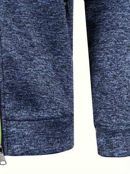 Elegant Mid Stretch Cardigan, Men's Casual Full Zip Up Cardigan Sweater Coat For Fall Winter