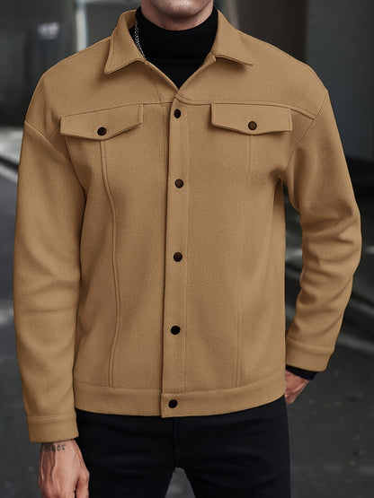 Men's European-Style Casual Jacket - Collar Button Coat, Beige/Brown/Burgundy/Tan, Machine-Washable Blazer for Spring/Fall, Tailored Fit (No) - Versatile Outerwear for Casual & Formal Events