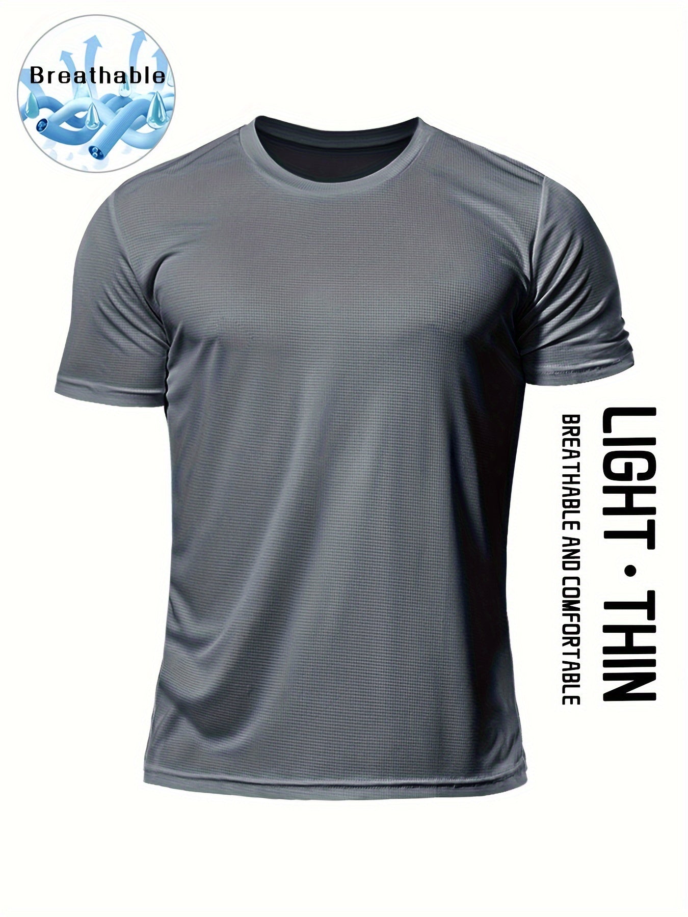 Տղամարդկանց պինդ սպորտային վերնաշապիկ, Active Breathable Short Mee Slim-fit Crew Neck Tee, Տղամարդու հագուստ բացօթյա համար