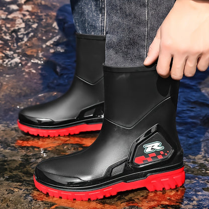 Men's Mid-Calf Rubber Rain Boots for Outdoor and Casual Wear