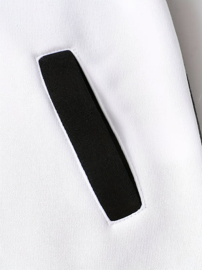 2pcs Boys' New Fashion Hooded Zip-Up Jacket and Pants Set, Black and White Striped Print Trendy Cool Style Outfit for Autumn/Winter, Thickened Sportswear with Pockets, Durable Polyester Fabric, Perfect Gift Choice for Kids, A