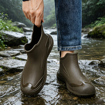 Men's All-Season PVC Ankle Rain Boots for Outdoor Use